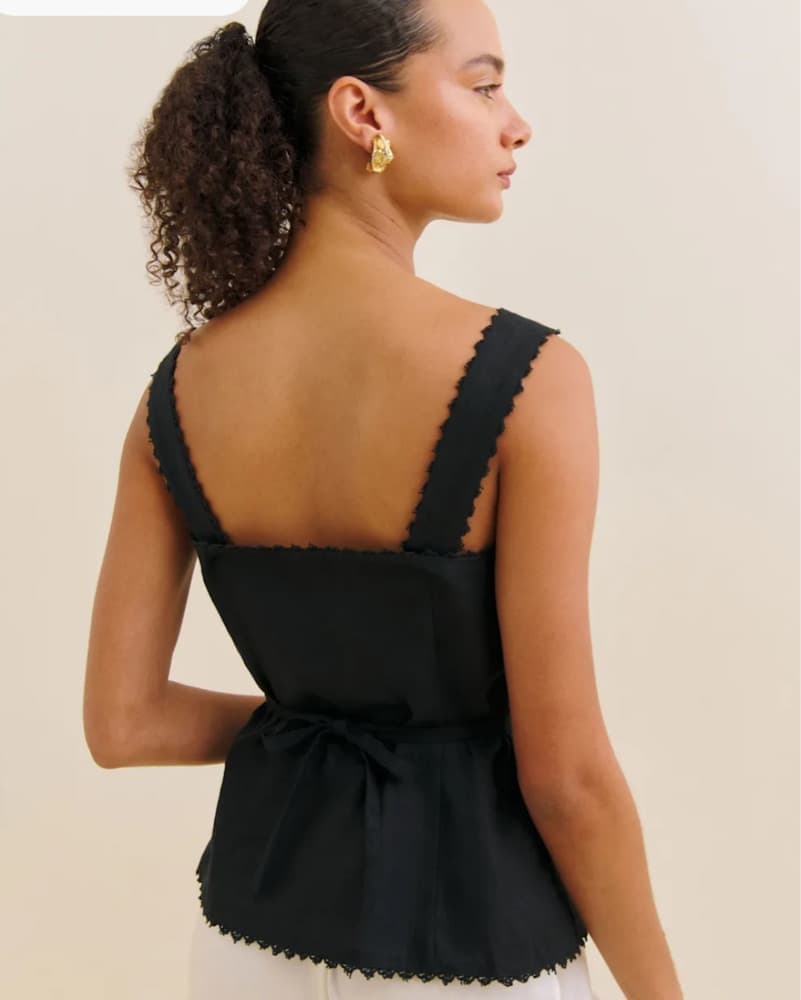 Reformation Viola Linen Top - Black - Image 2