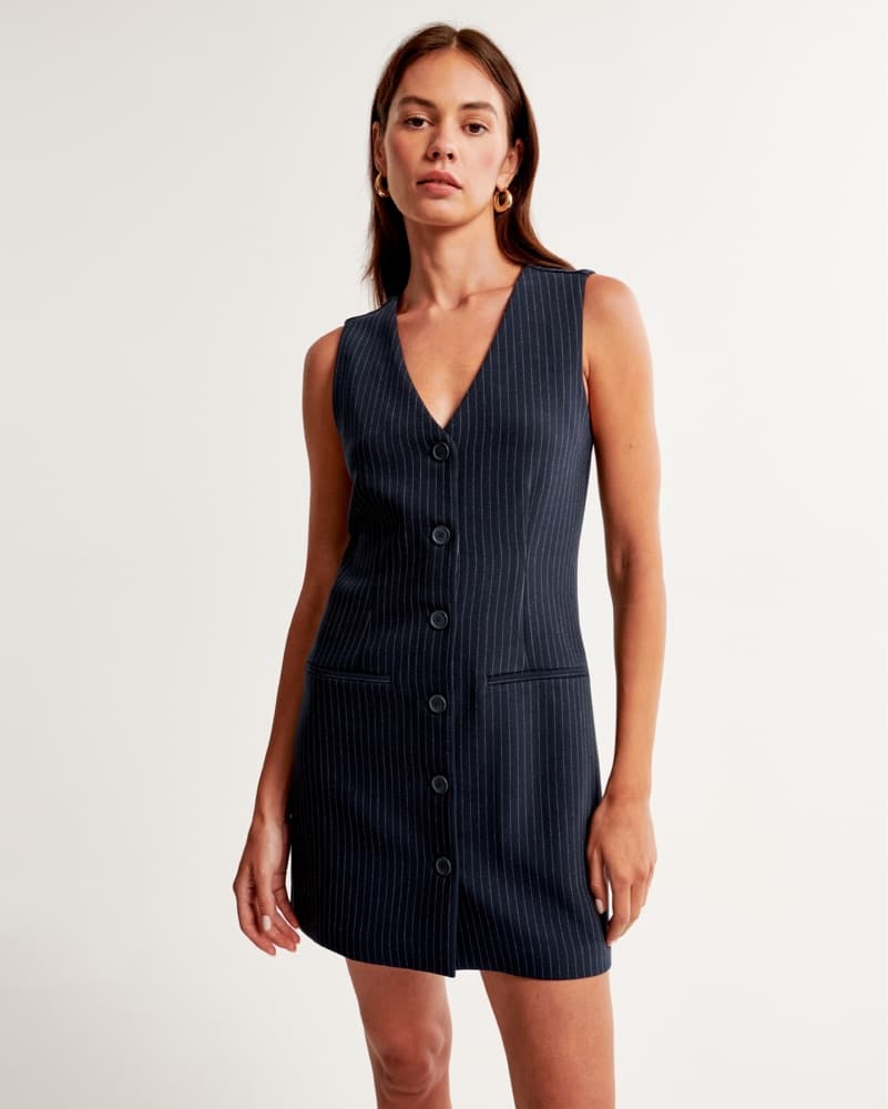 Abercrombie Navy Pinstripe Mini Dress - Image 1