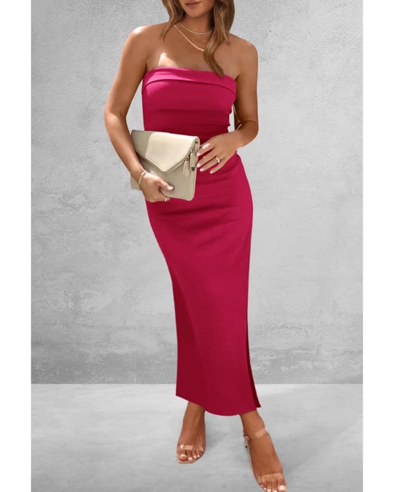 Bodycon Ribbed Strapless Dress - Image 1