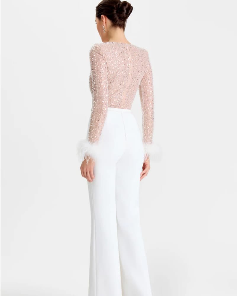 Nadine Merabi White Sequin Jumpsuit - Image 3