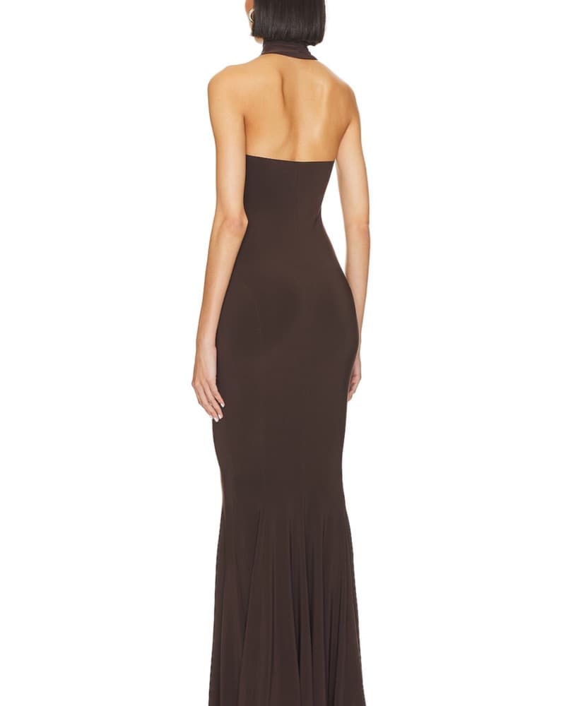 Norma Kamali Halter Gown Chocolate - Image 3