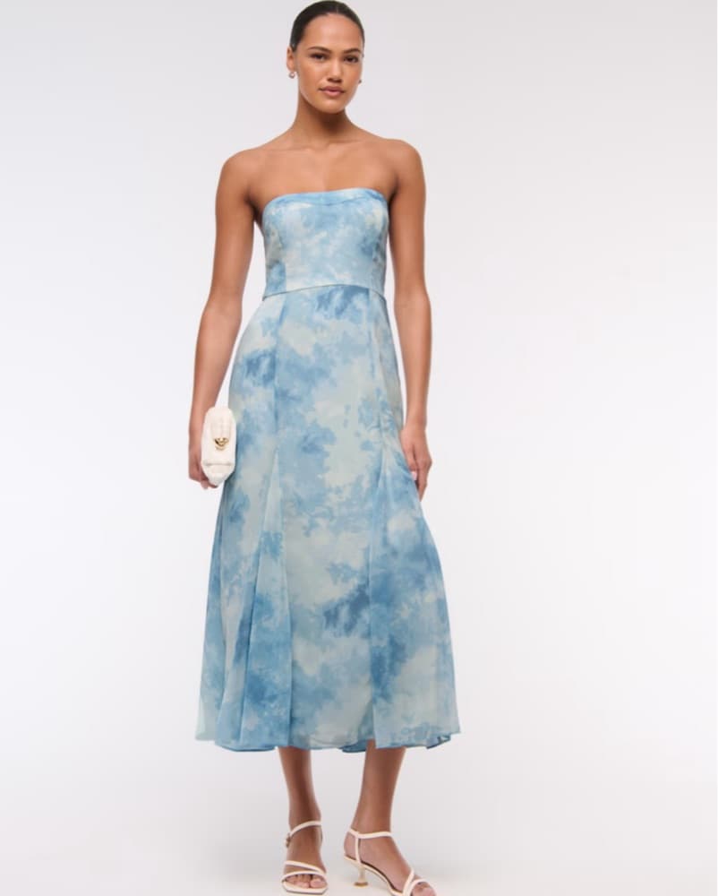 Blue Strapless Midi Dress - Image 1