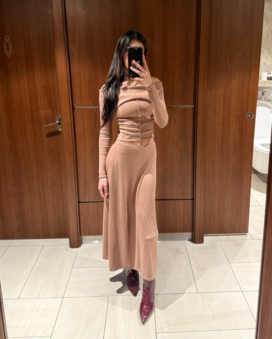 Nude Off Shoulder Knit Set - Image 2