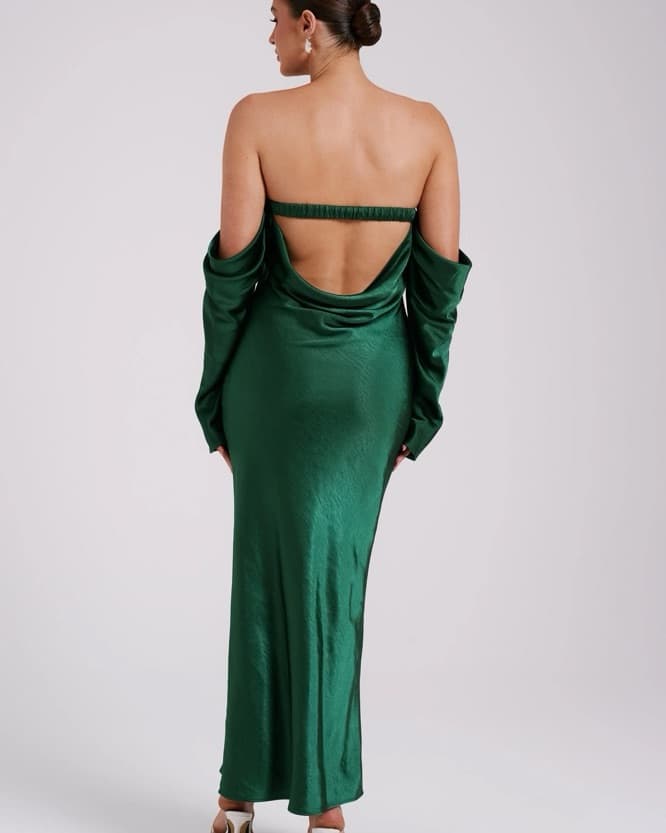 Meshki Vee Off Shoulder Satin Midi Dress - Image 3