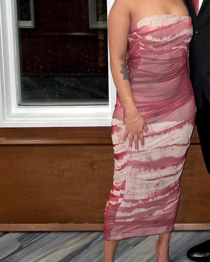 Red Strapless Tie-Dye Midi Dress - Image 6