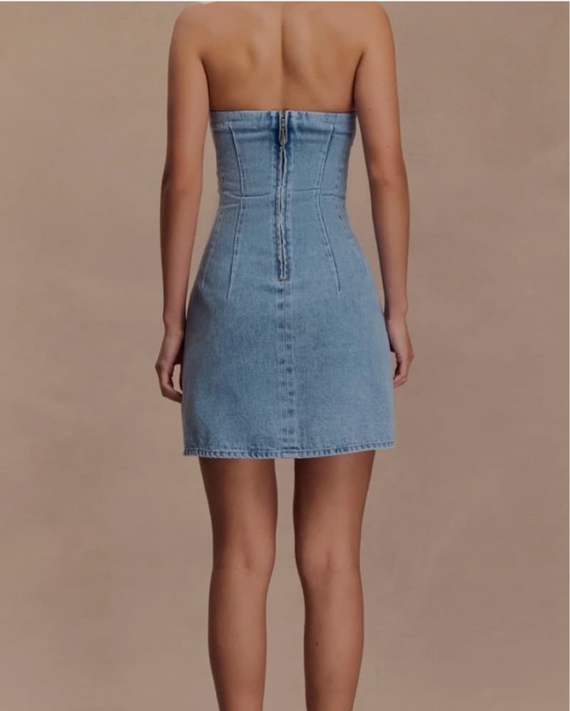 Denim Strapless Mini Dress - Image 2