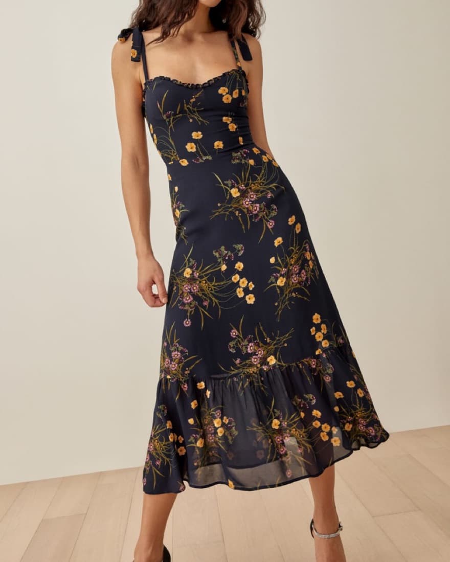 Reformation Nikita Dress In Navy Floral - Image 1