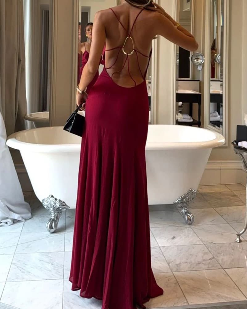 Enchanting Crimson Evening Gown - Image 1