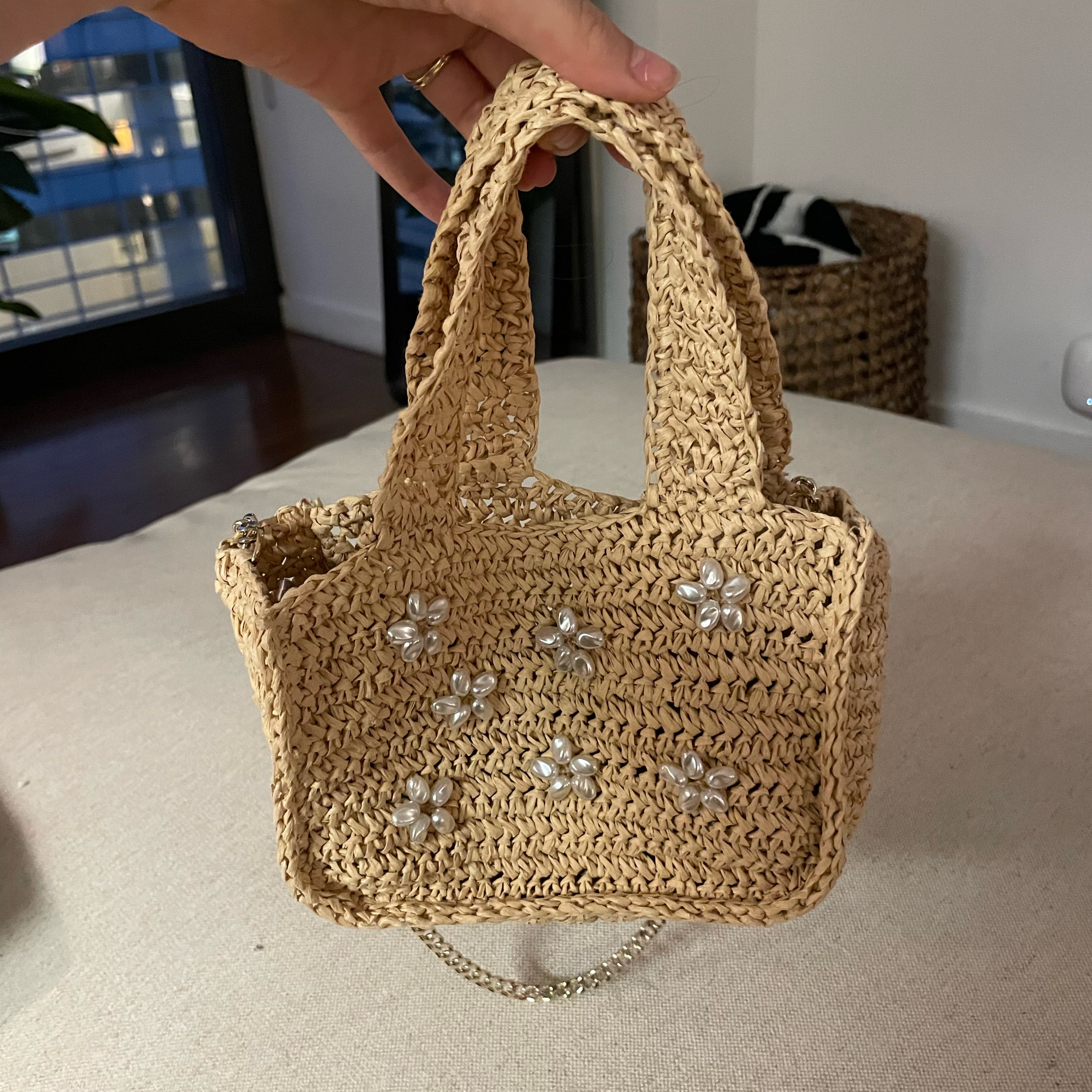Zara Straw Pearl Bag - Image 1