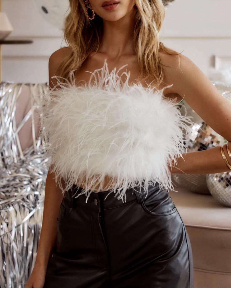 Lamarque Faux Feathers Strapless Top - Image 1