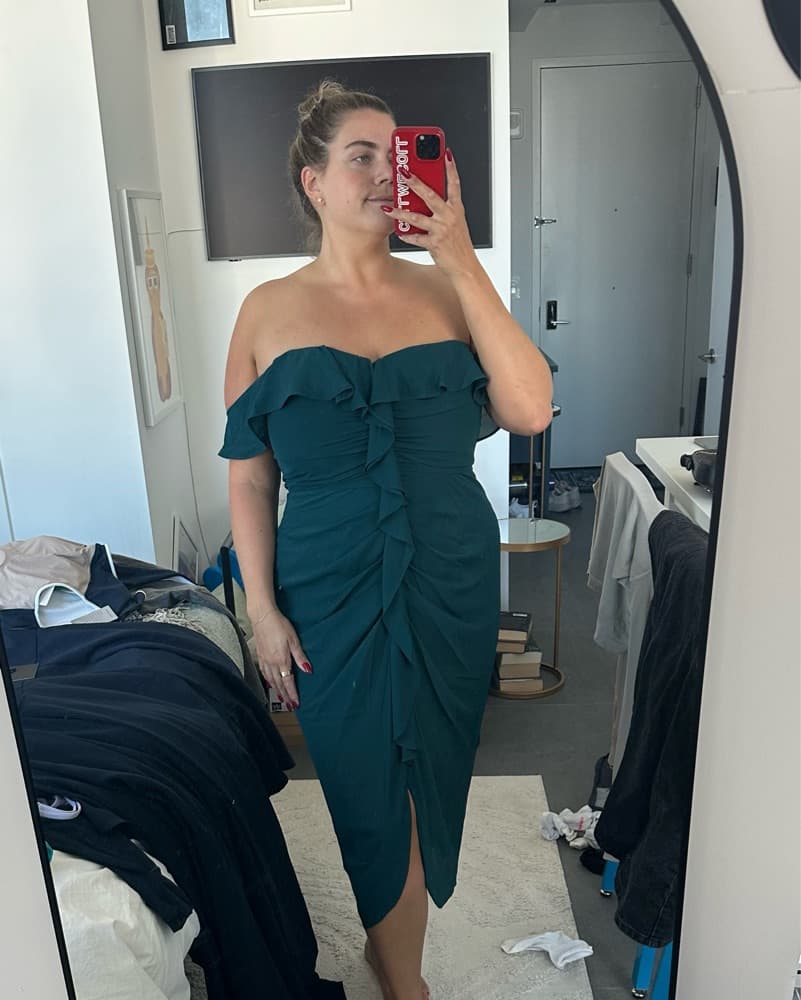 Emerald Green Ruffle Midi Dress - Image 1