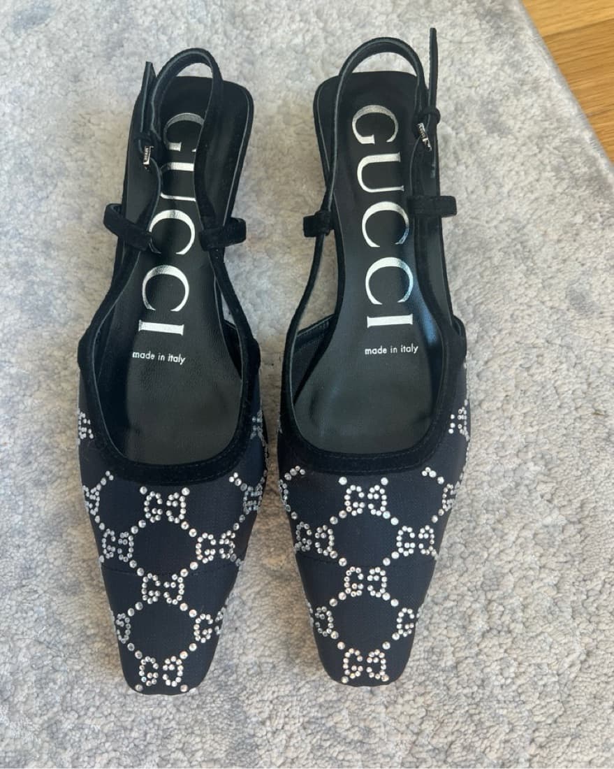 Gucci Crystal Mesh Sling Backs - Image 2