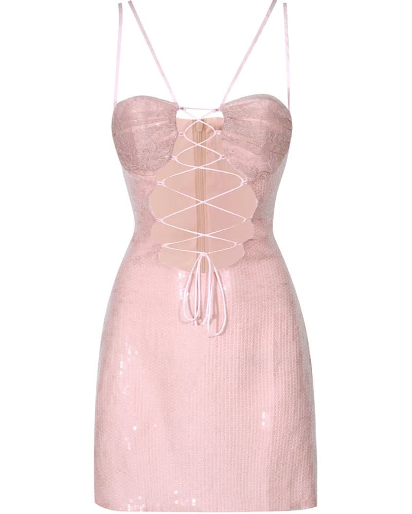 Kim Shui Lace-Up Pailette Mini Dress - Image 2