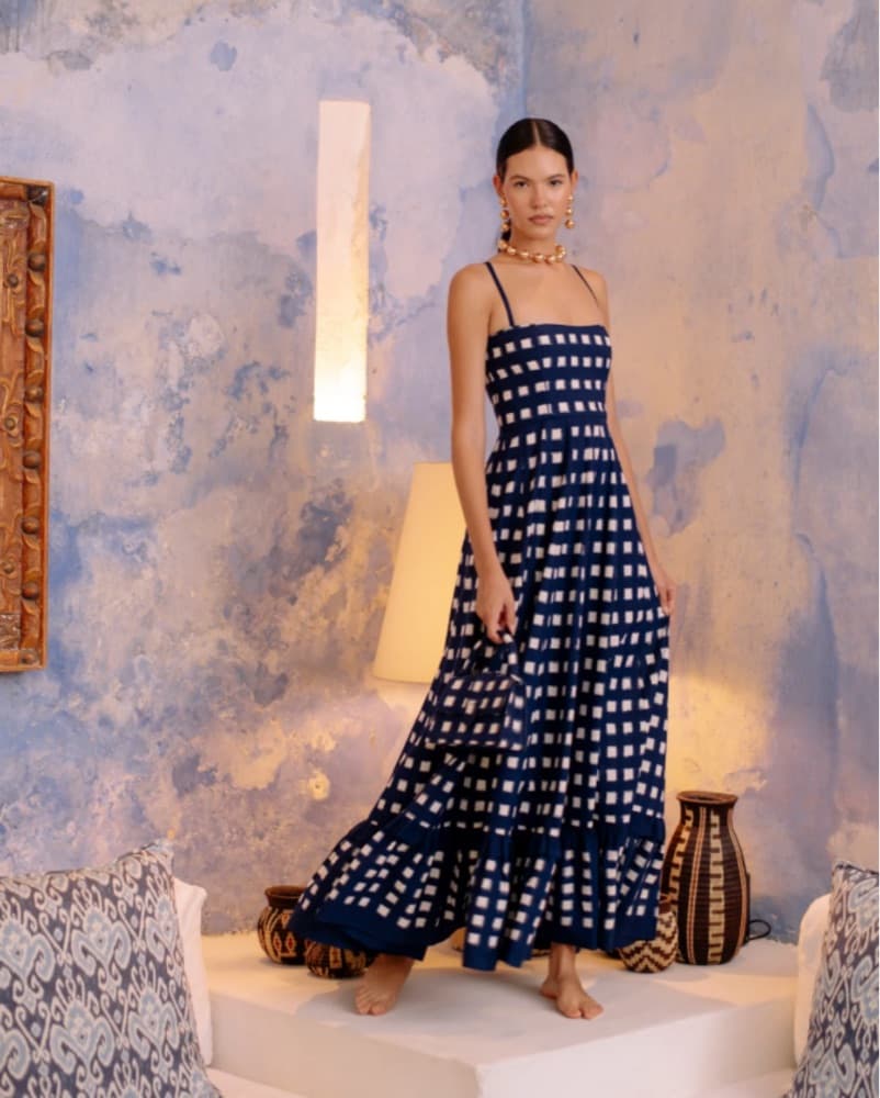 Navy Blue Checkmate Dress - Image 1