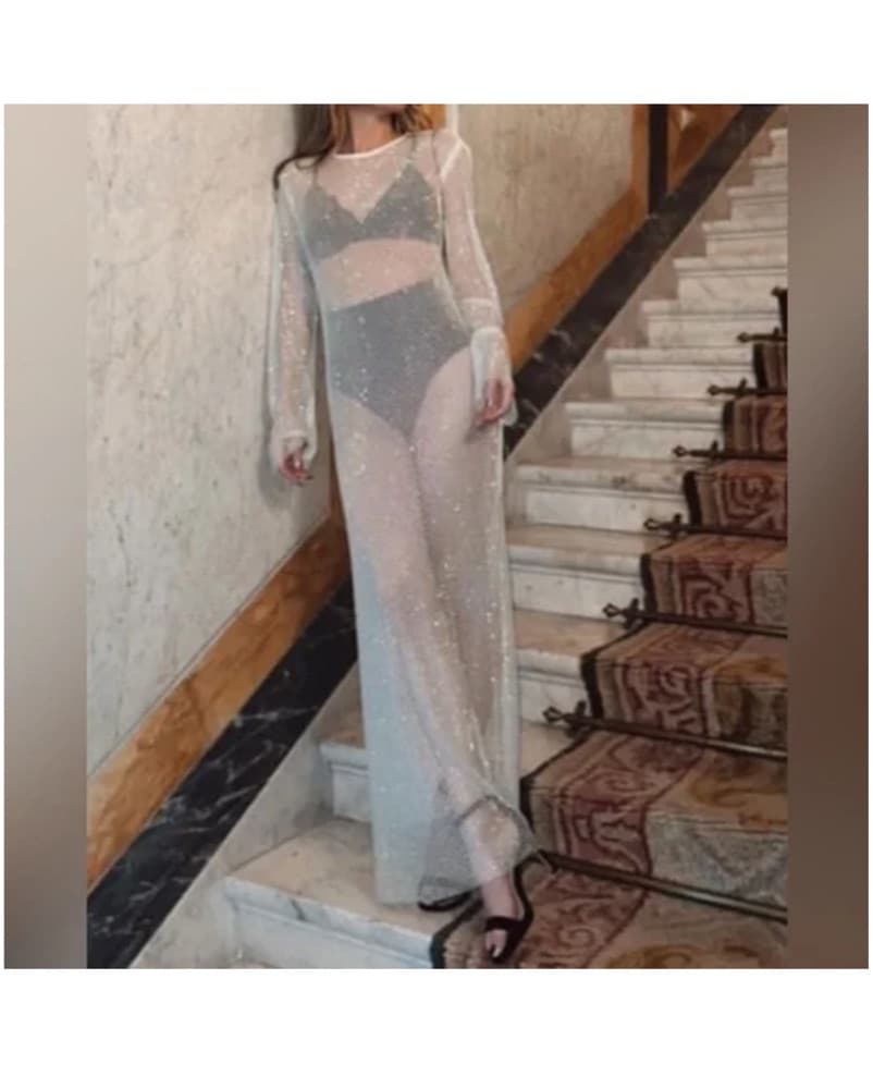 Zara White Mesh Rhinestone Maxi dress wi - Image 1