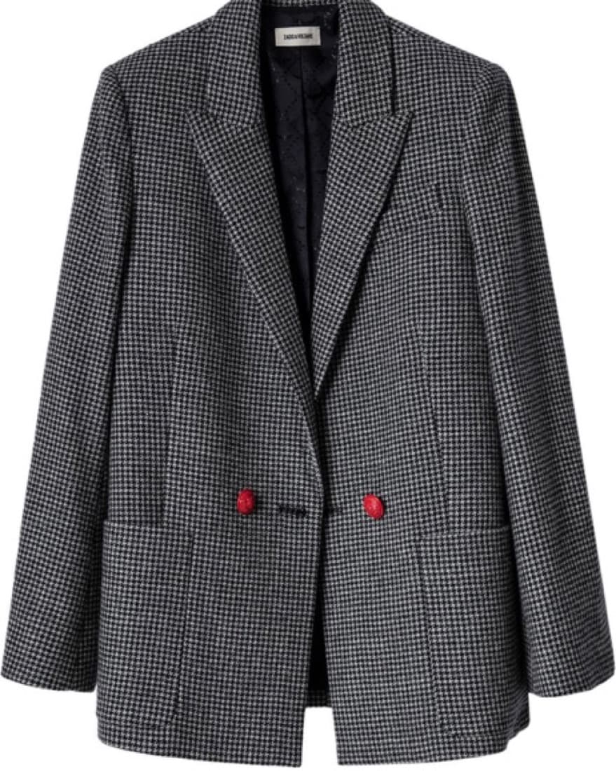 Houndstooth Wool Blend Blazer in Noir - Image 4