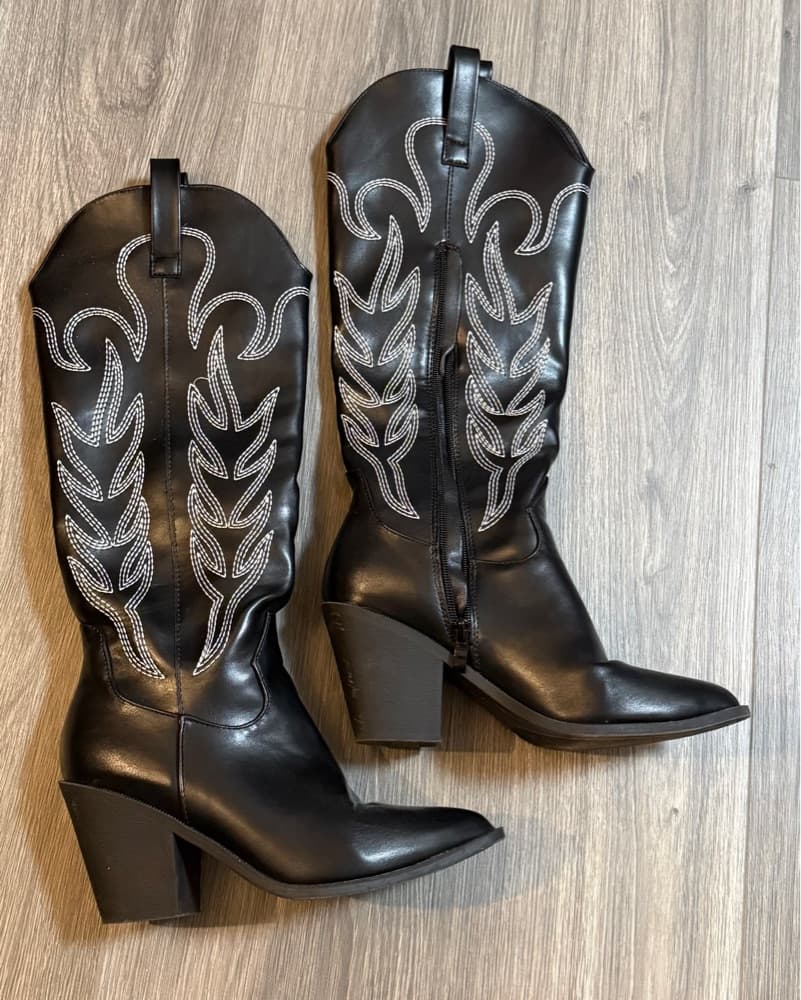 Fashion Nova Black Cowgirl Boots Size 8 - Image 2