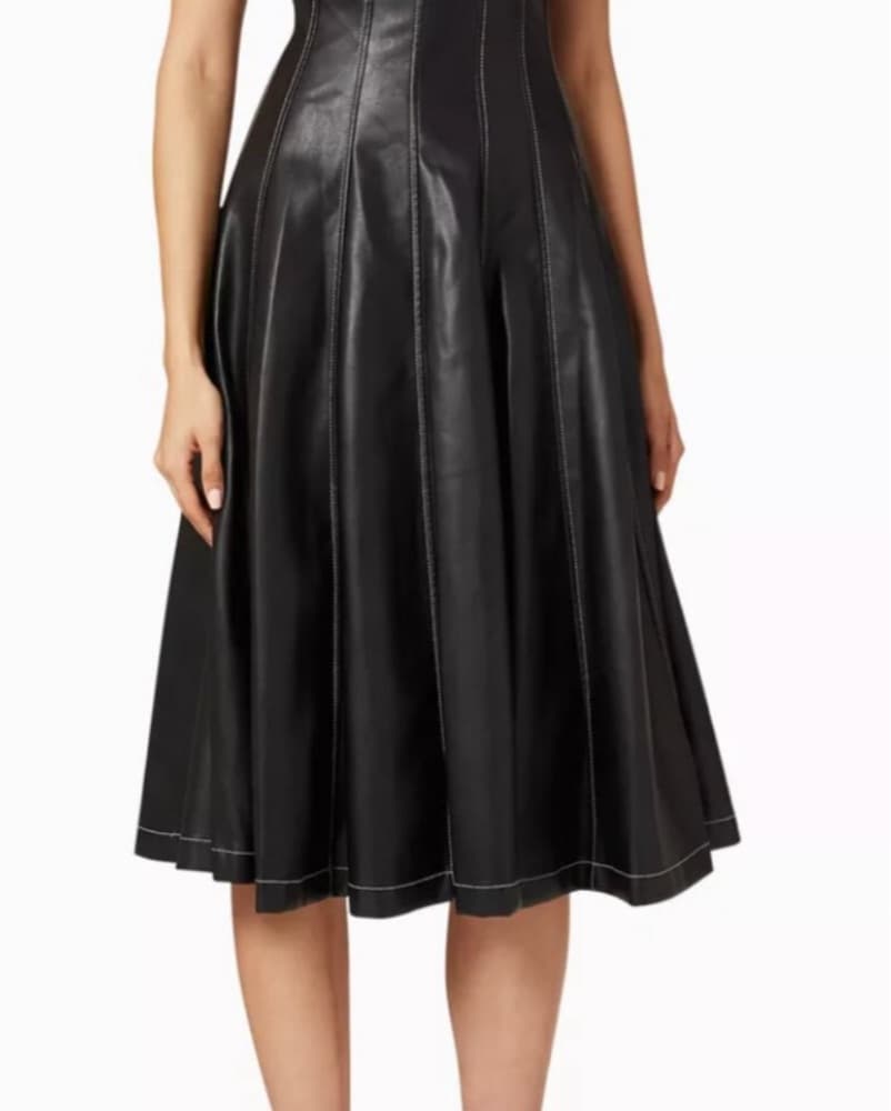 Staud Leather Panelled Midi Dress - Image 4