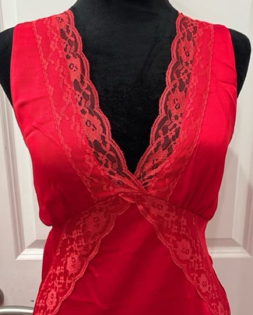 Satin and Lace Long Red Dress - Image 6