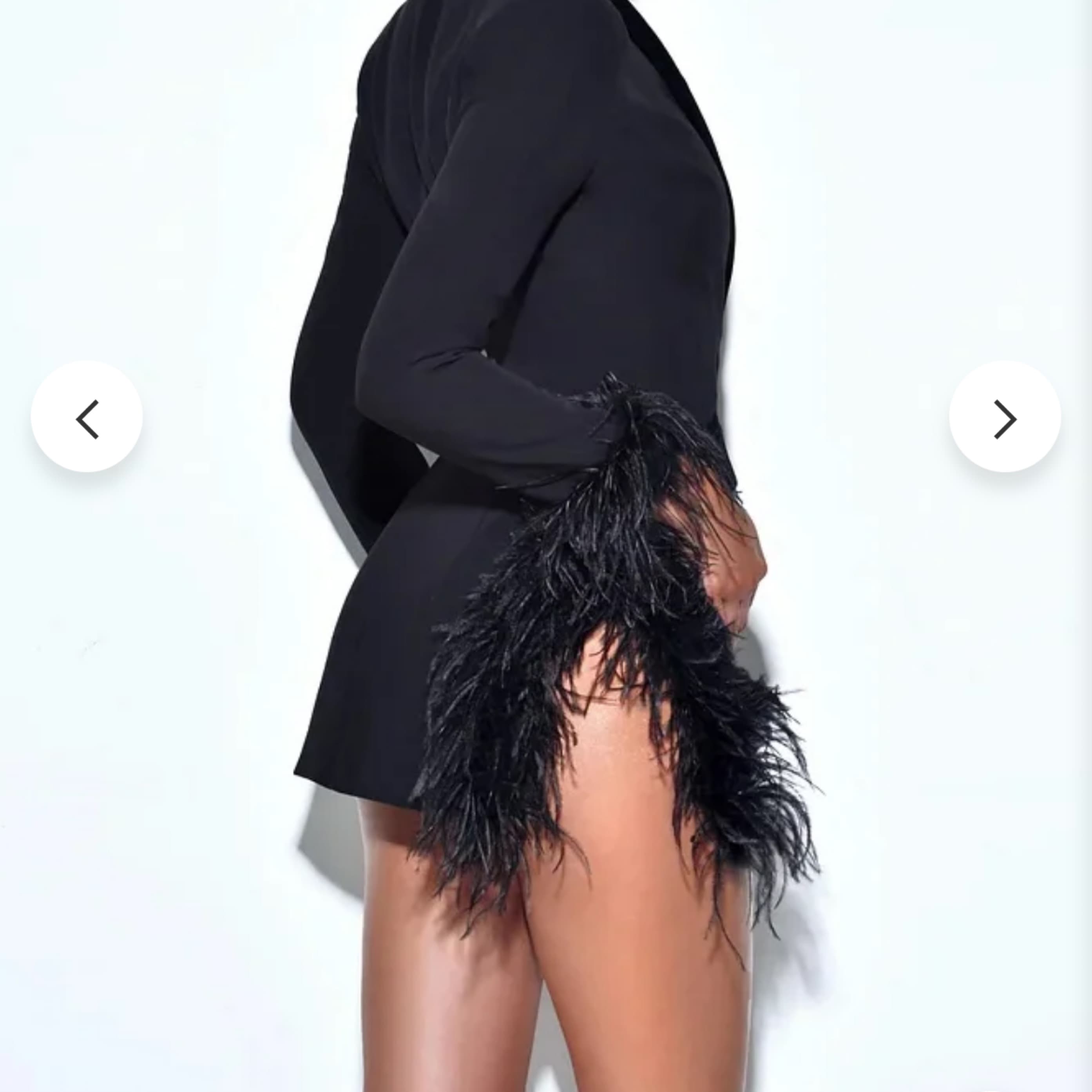 Black Blazer Feather Sleeve Detail - Image 3