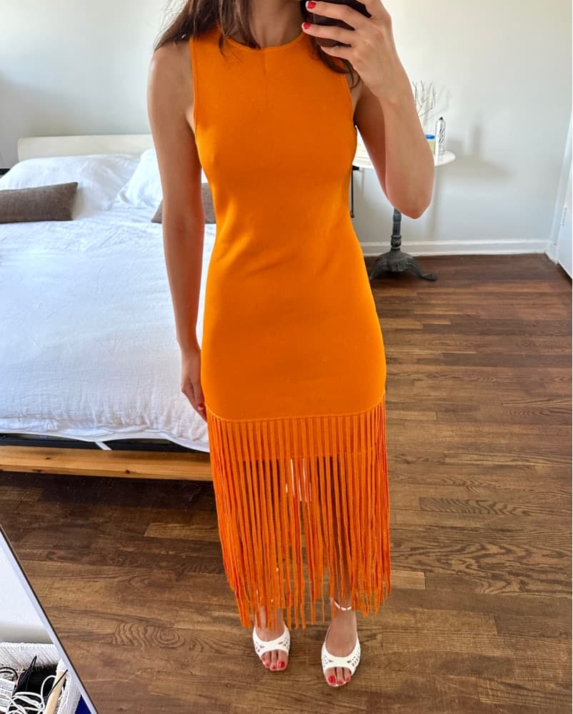 TOCCIN Orange Fringe Midi Dress  - Image 3