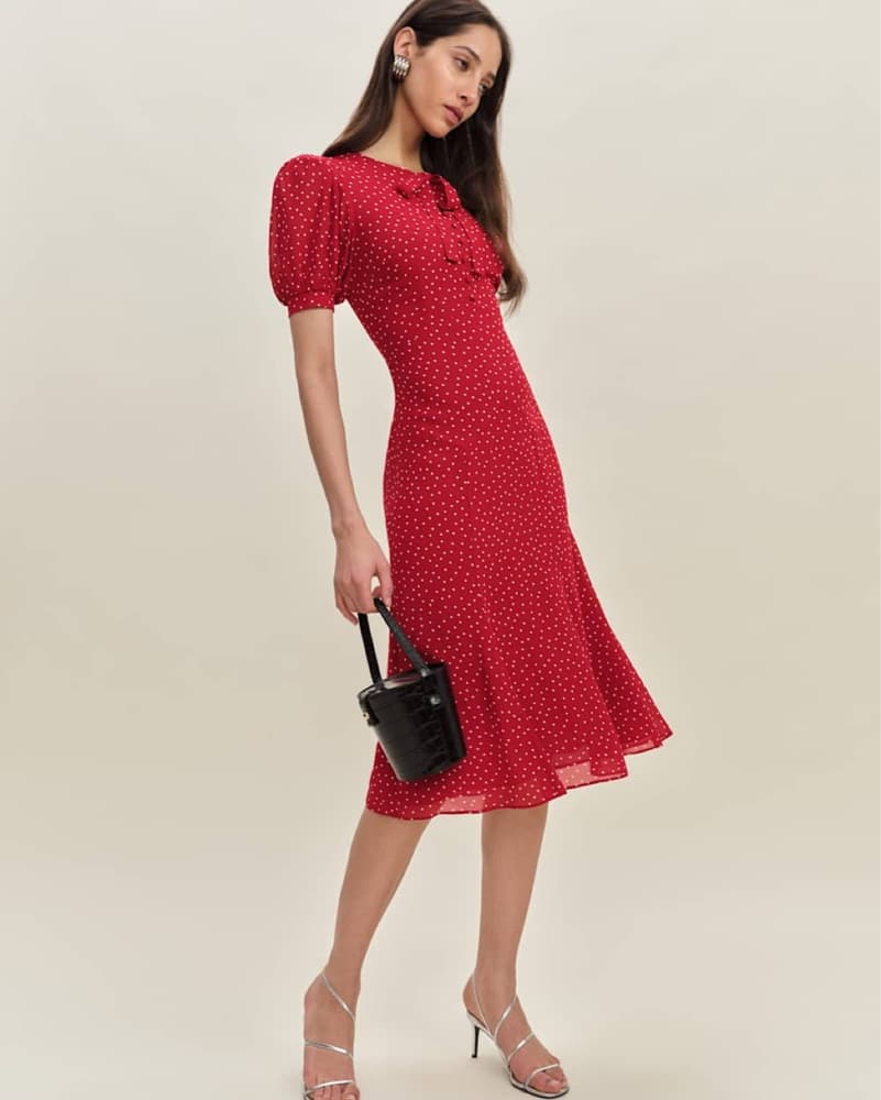 Reformation Delia Red Polka Dot Dress - Image 2
