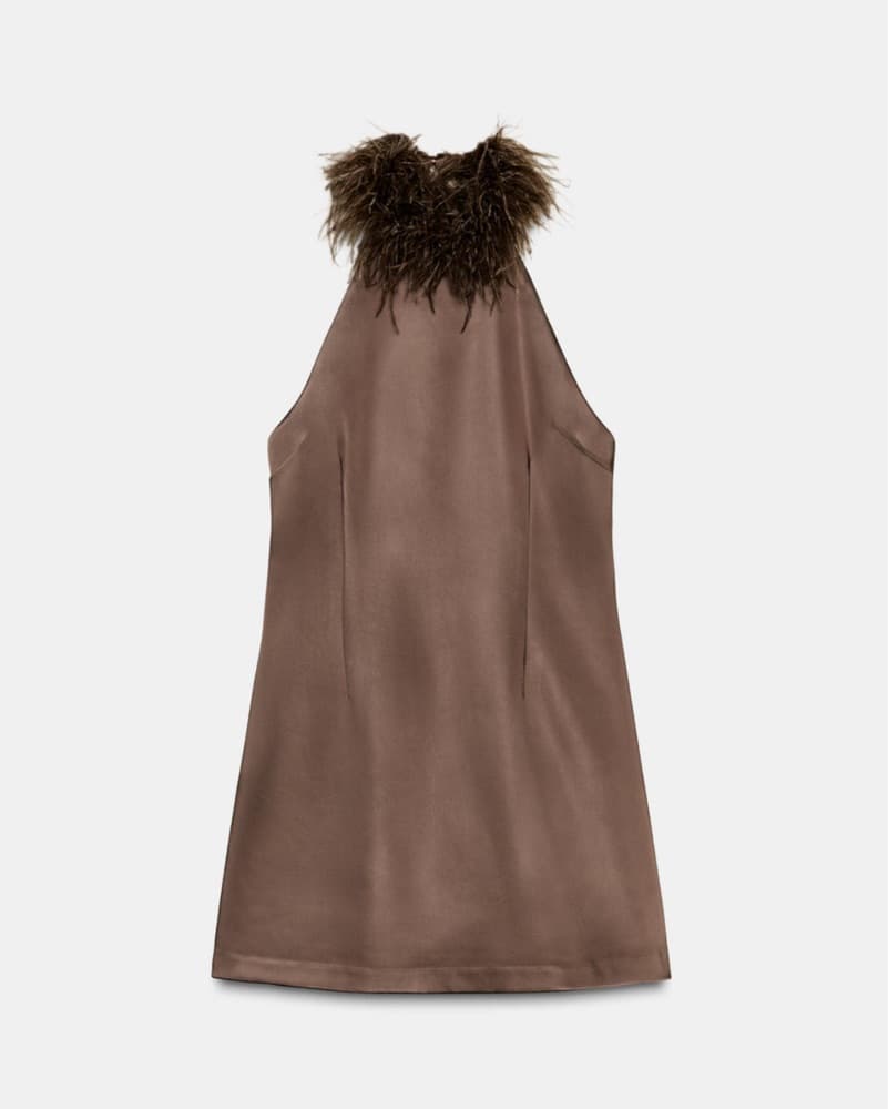 Zara Brown Feather Halter Mini Dress - Image 5