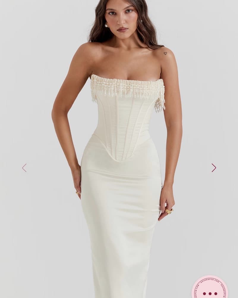 NALITA Cream Embellished Strapless Dress - Image 1