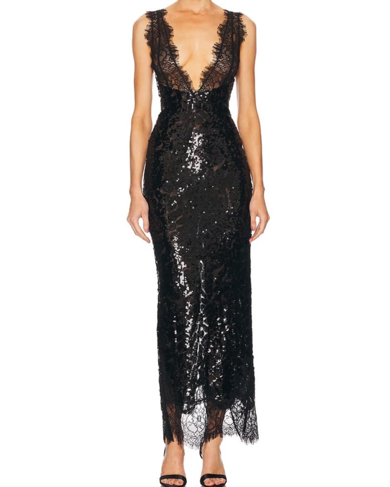 NBD Plunging Black Sequin Gown - Image 1