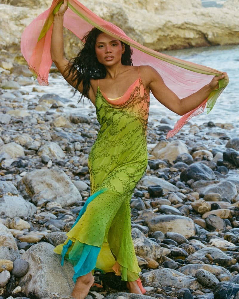 Rainbow Silk Beaded Gown - Image 1