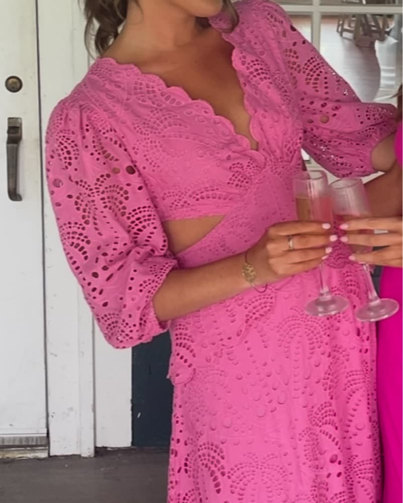 Vibrant Fuchsia Eyelet Midi Dress - Image 1