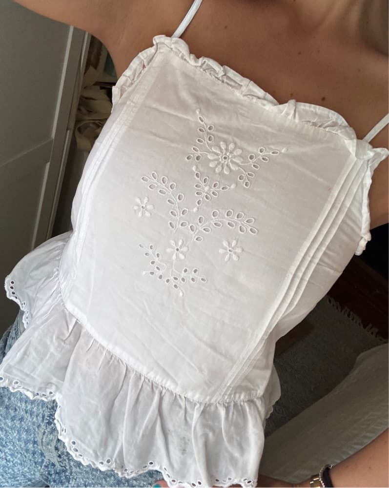 Delicate White Embroidered Ruffle Cami - Image 3