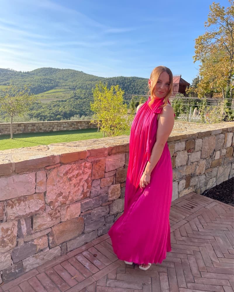 Pink MacDuggal High-Neck Pleated Gown - Image 6