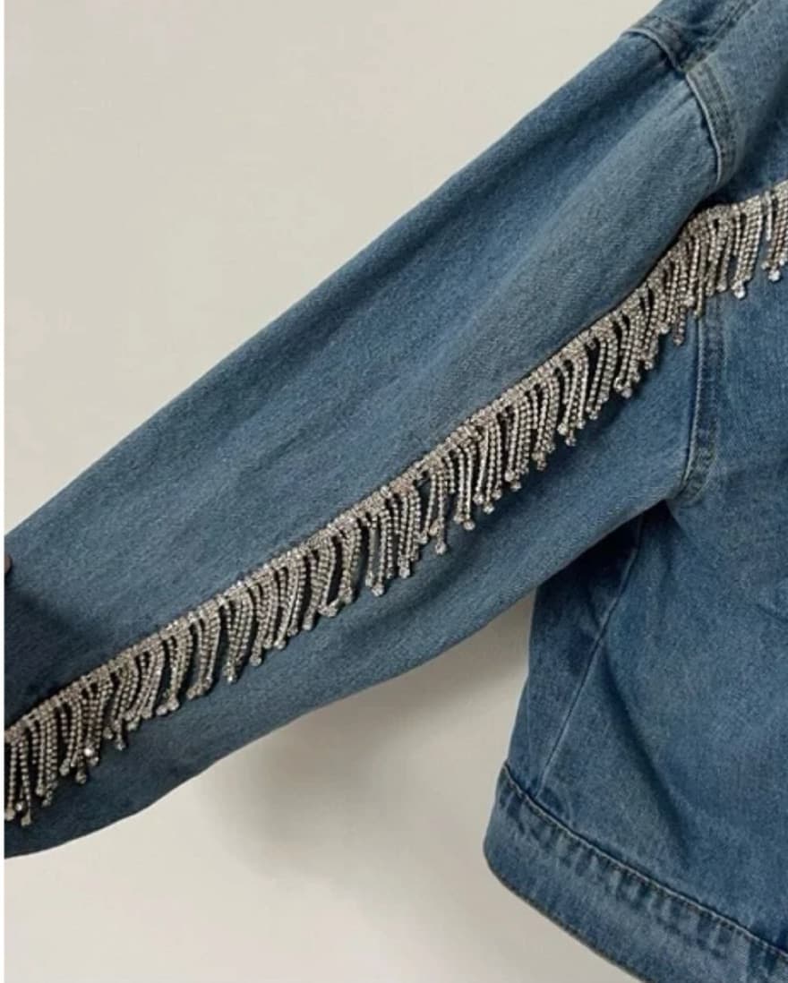 Rhinestone Fringe Demin Jacket - Image 2