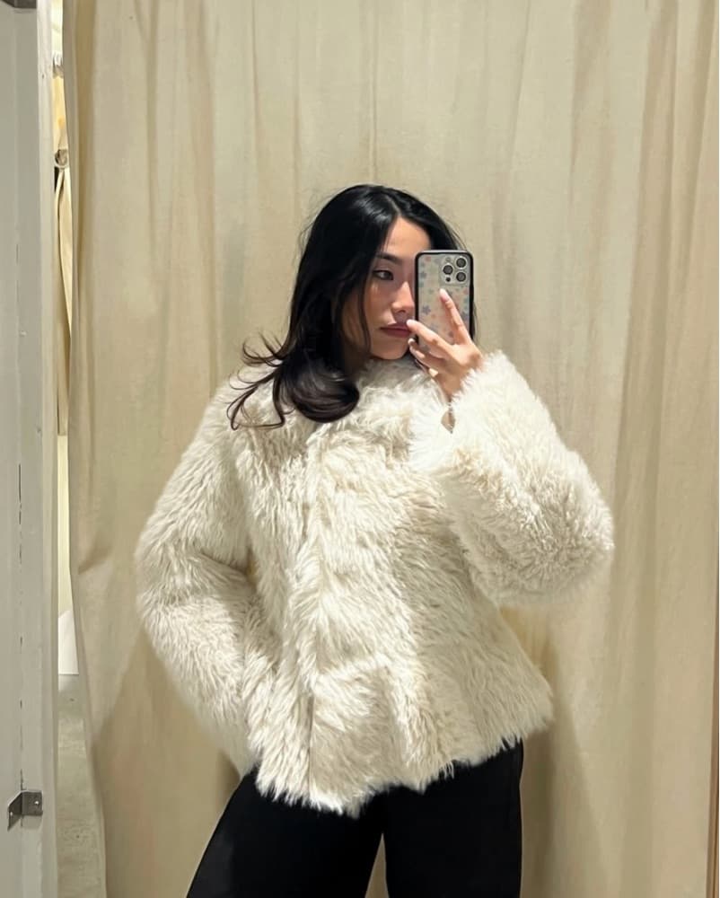 White Faux Fur Jacket - Image 1