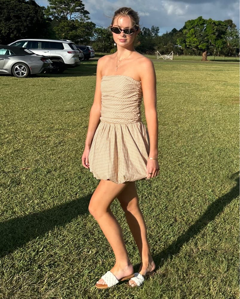 Reformation Gingham Strapless Mini Dress - Image 1