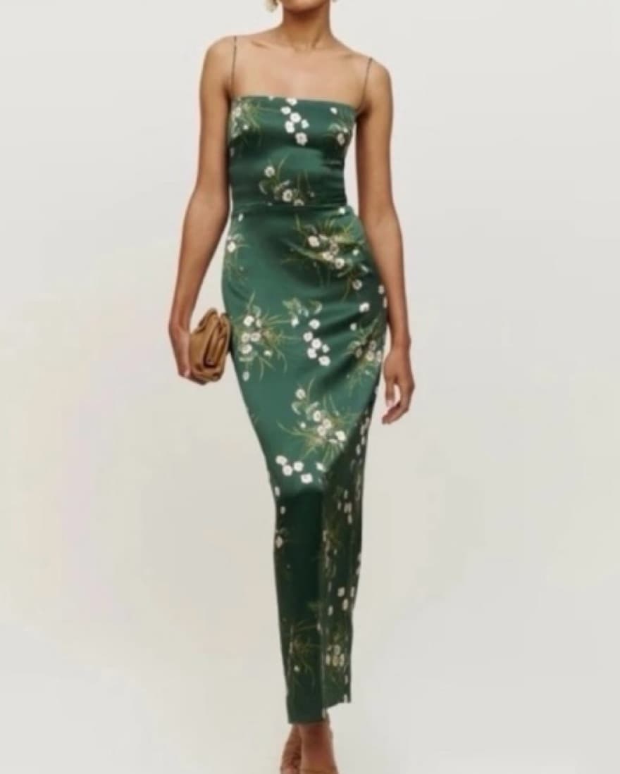 Frankie Green Floral Silk Dress  - Image 1