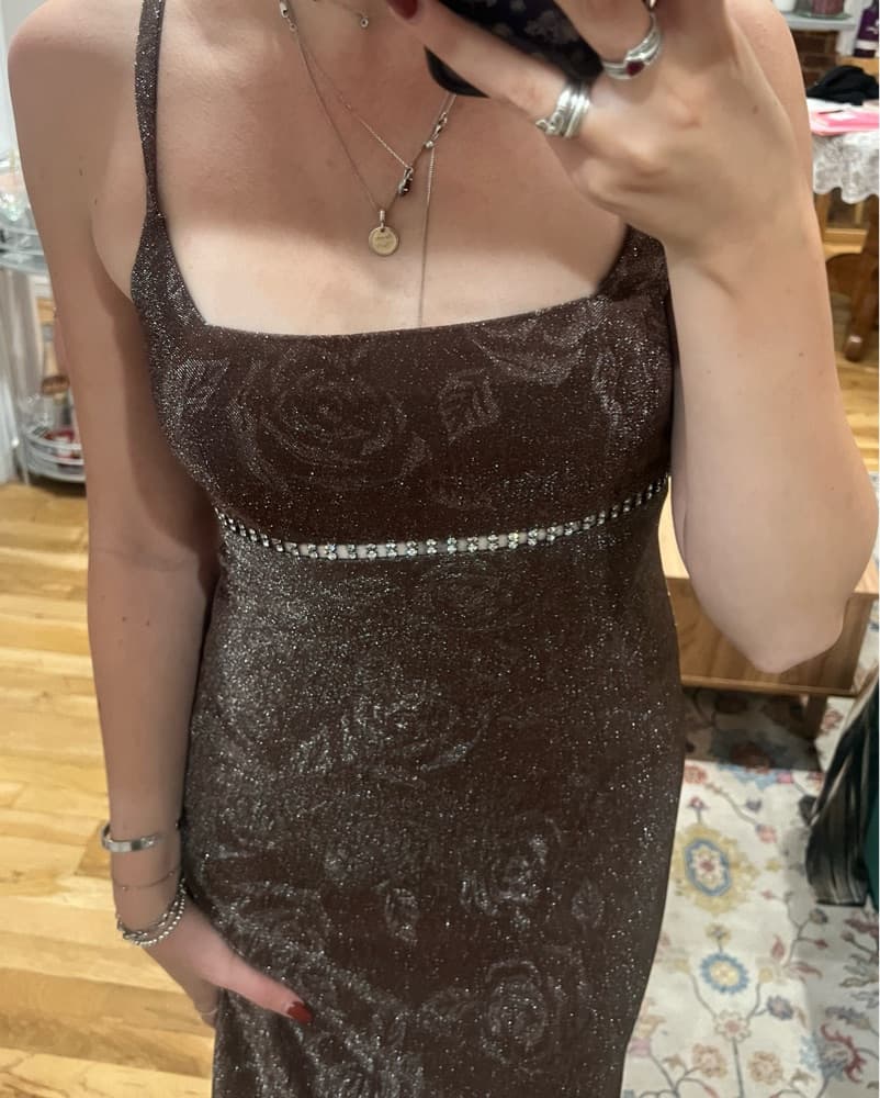 Brown Sequin Embellished Midi Dress - Image 5