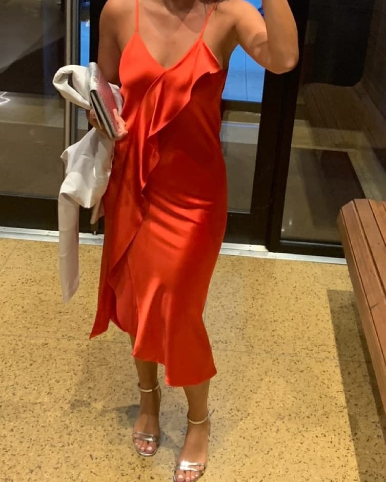 Midi Red Slip Dress - Image 6