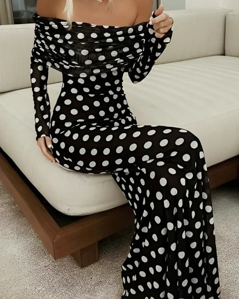 Commense Off-Shoulder Polka Dot Dress - Image 1
