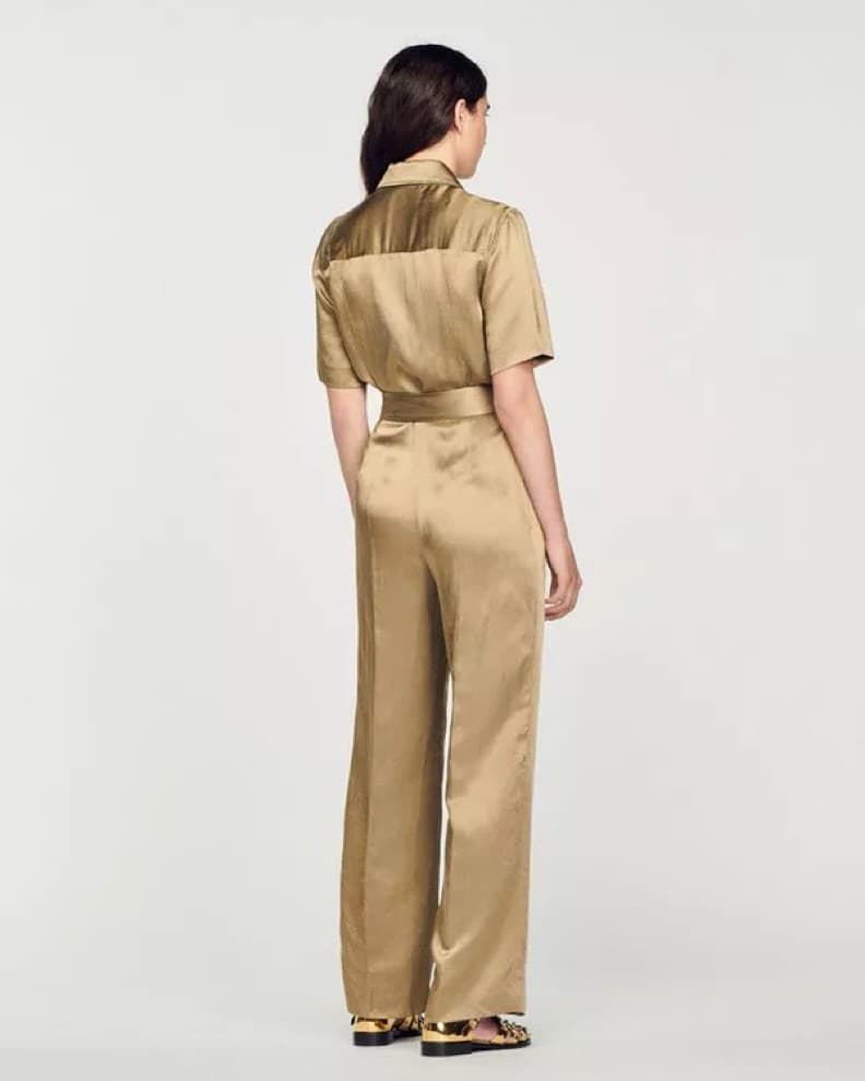 Sandro Tan Satin Jumpsuit - Image 3