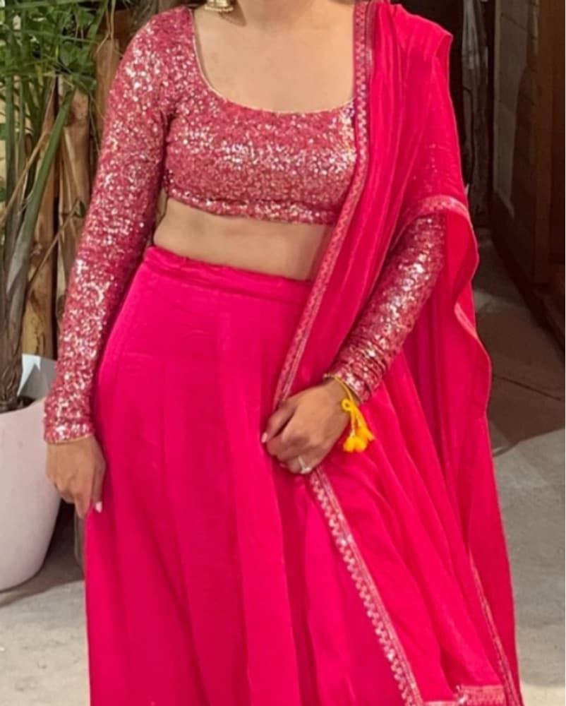 Stunning Hot Pink Sequin Lengha - 2Piece - Image 2