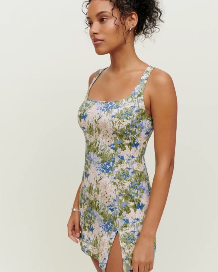 Floral Print Linen Mini Dress - Image 2