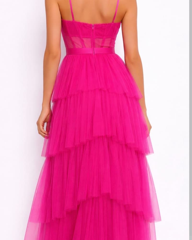 Next Up Neon Fuchsia Tiered Mesh Gown  - Image 2