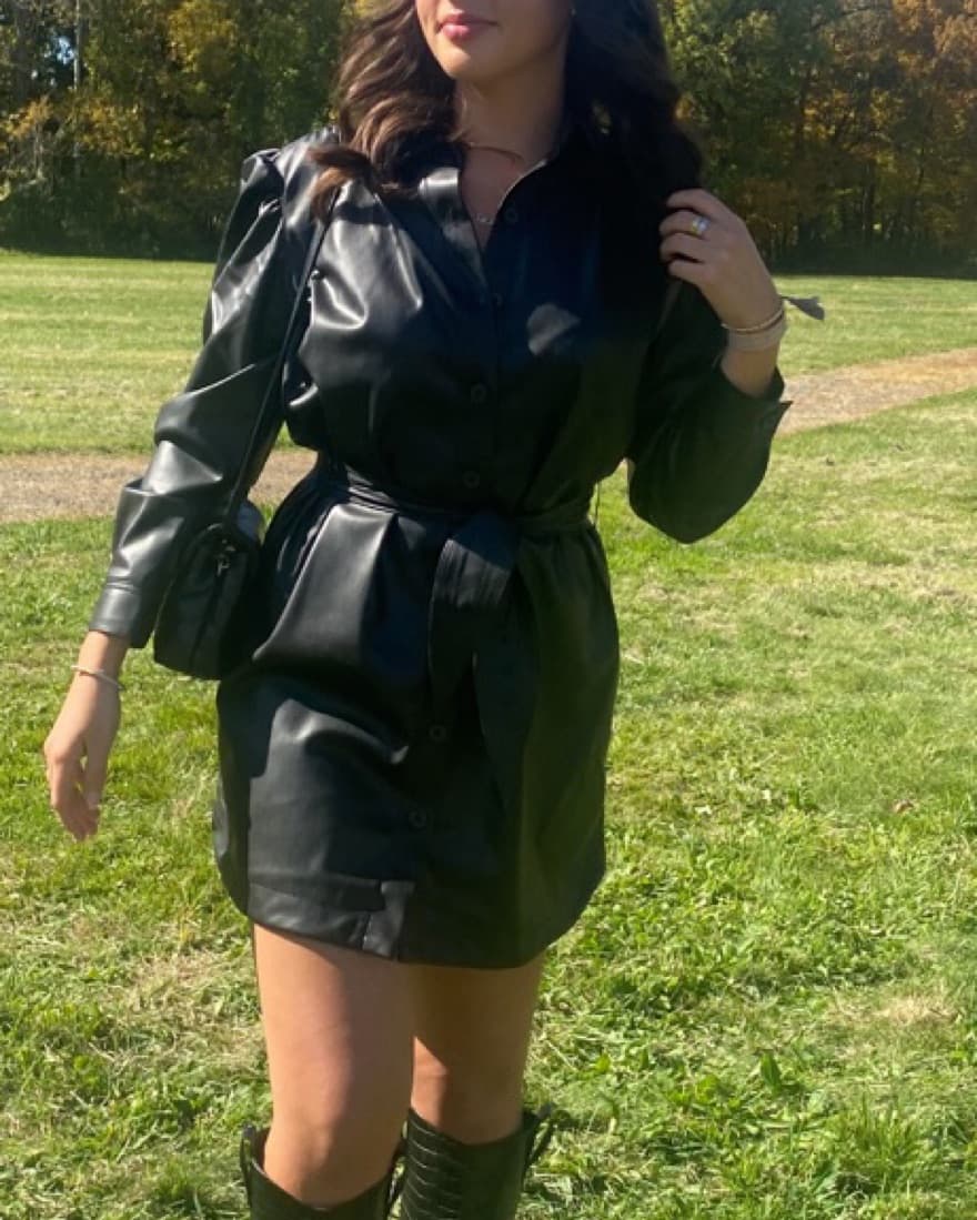 Leather Button-up Shirt Dress W/ Belt - Image 2