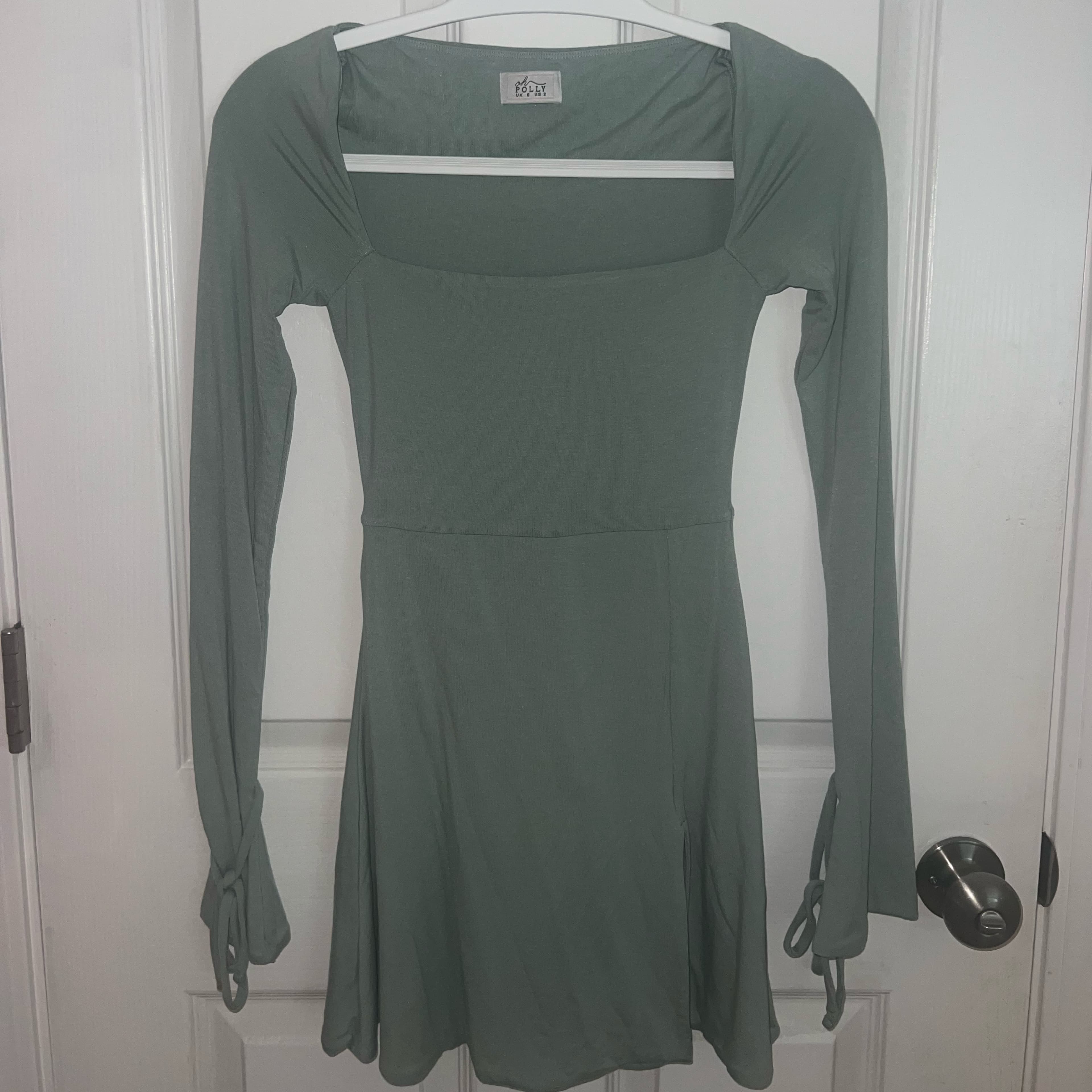 Oh Polly Long Sleeve Sage Mini Dress - Image 1