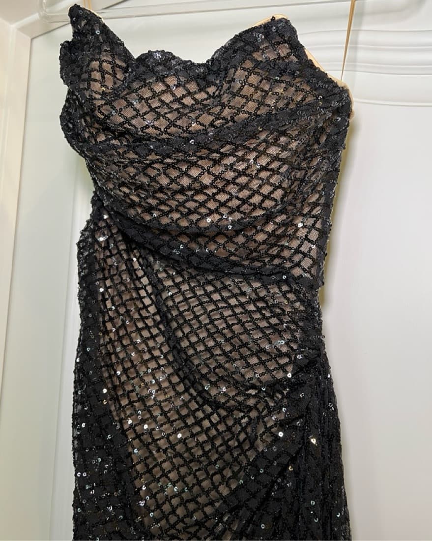 Draped Mini Black Sequin Dress - Image 3
