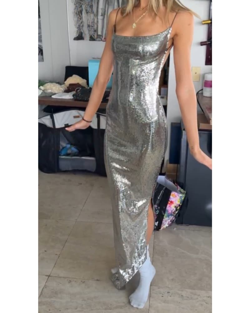Anomis Silver Sequin Open Low Back Dress - Image 6