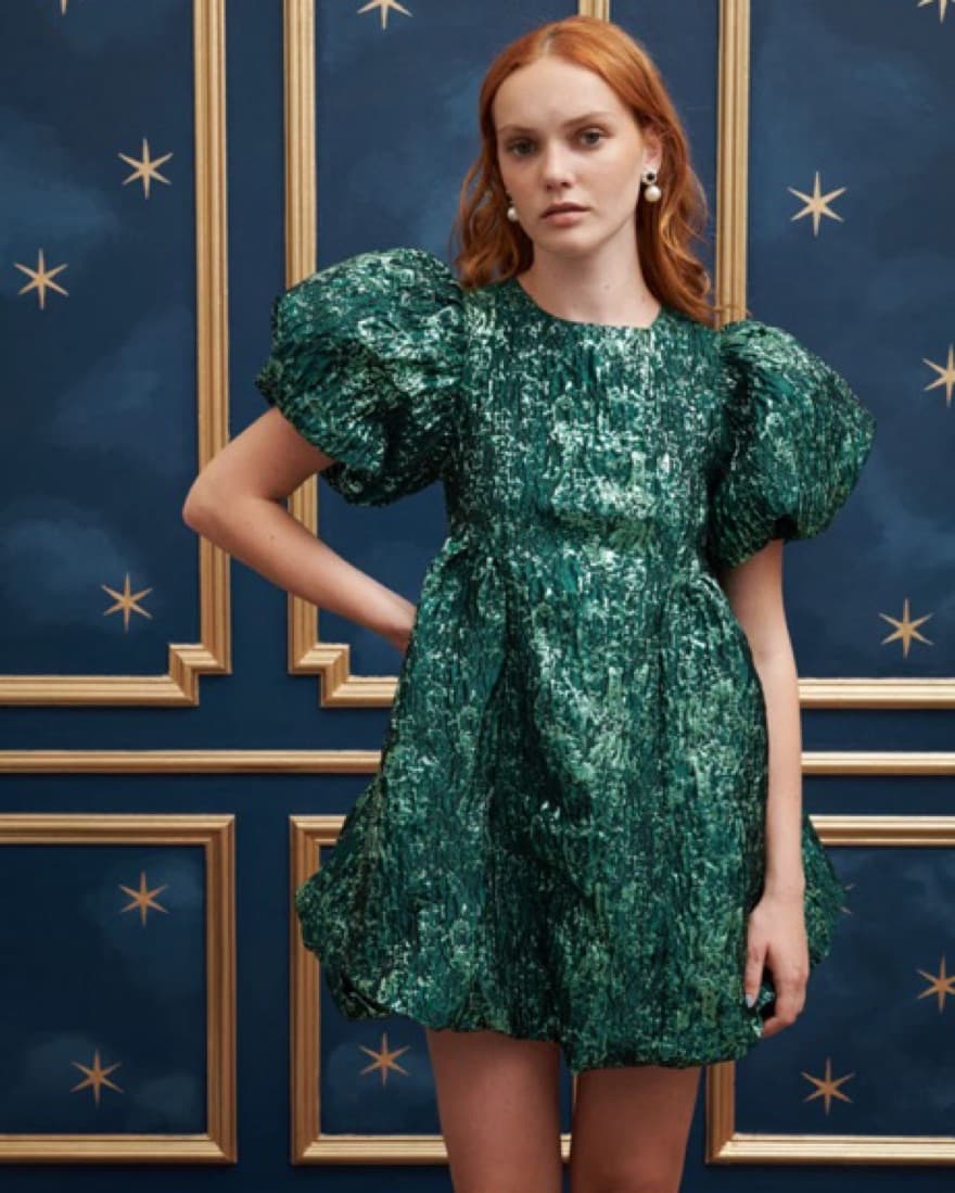 Green Sparkle Woven Mini Dress - Image 2