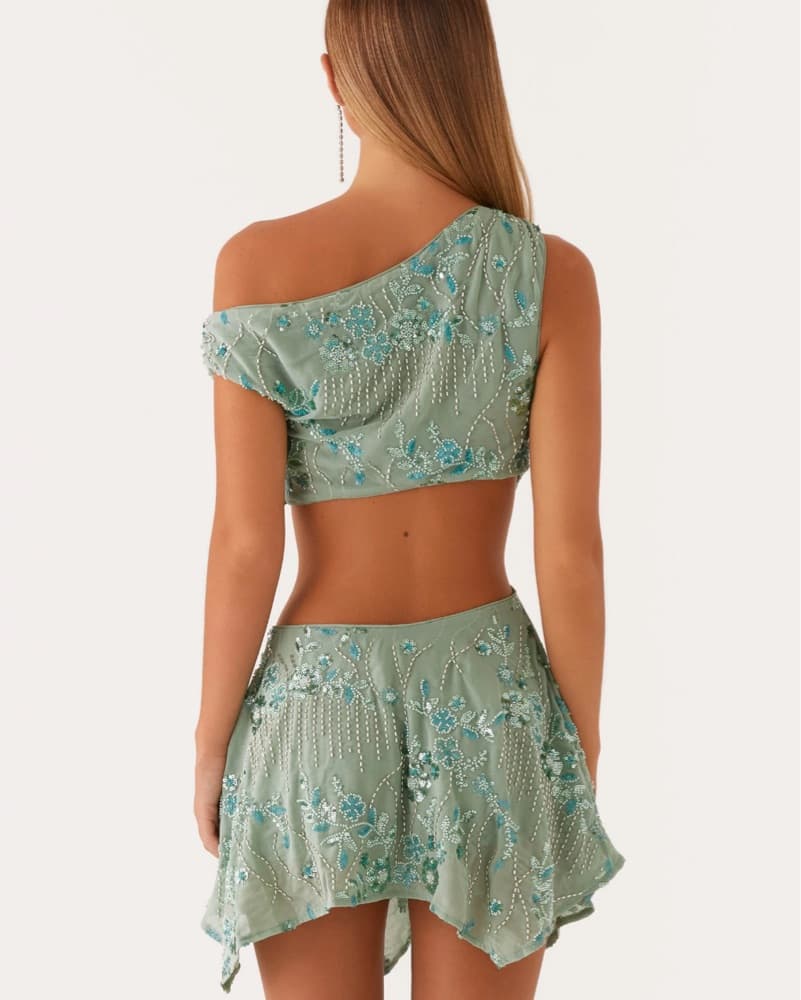 Mint beaded off-shoulder mini dress  - Image 4